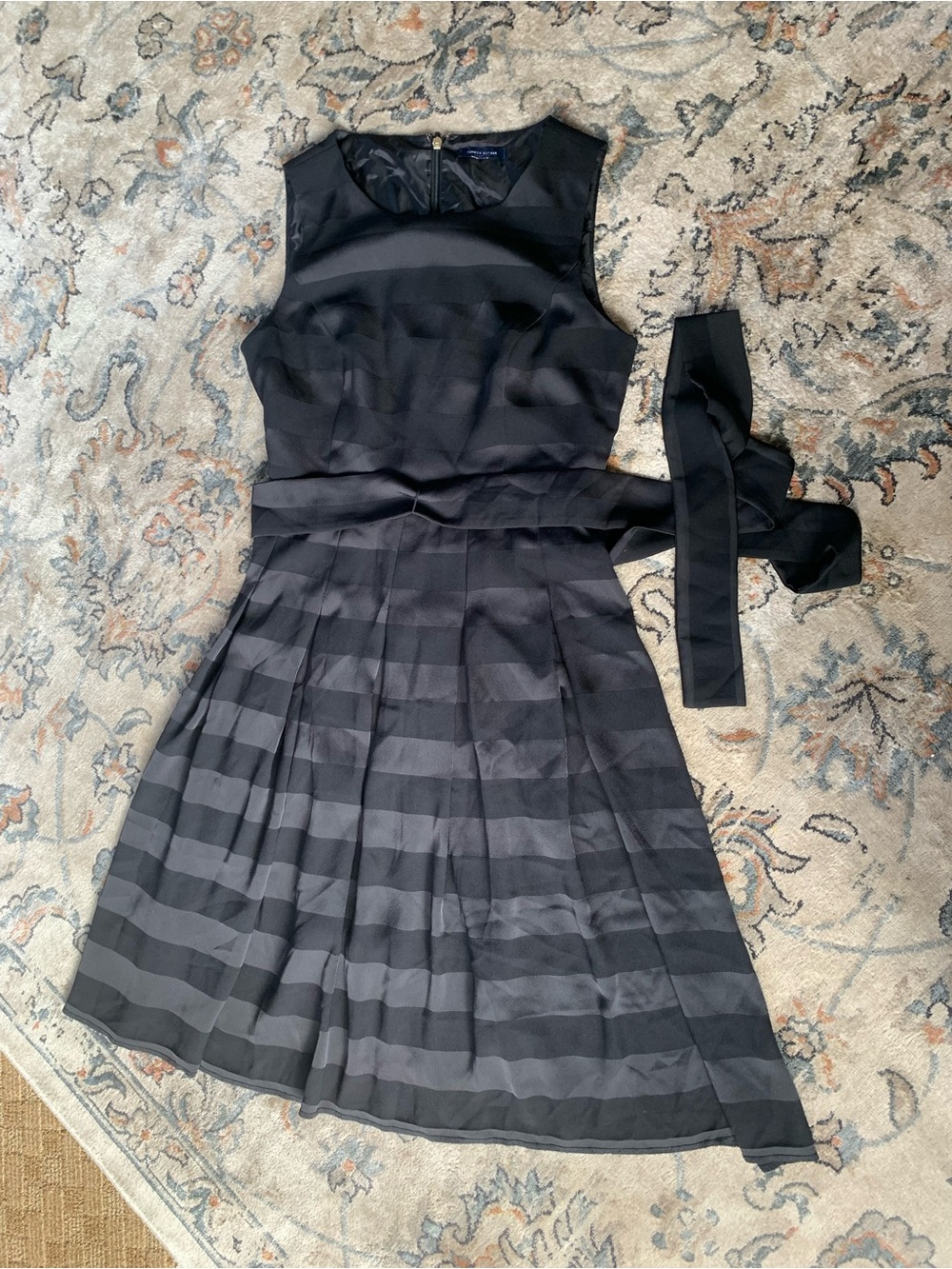 Tommy Hilfiger Black Striped Sleeveless Fit-and-Flare Midi Dress